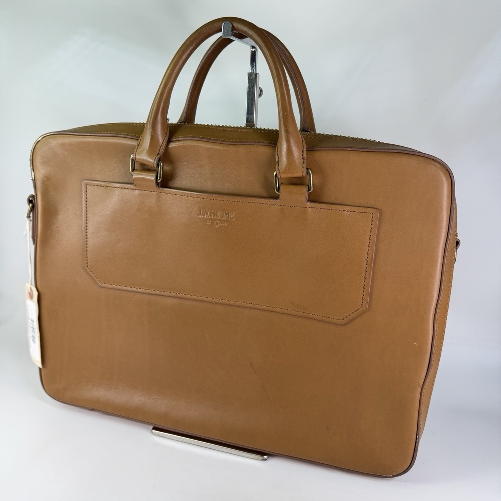 JW Hulme Leather Briefcase Organizer Travel Zip Around Riri Zipper Slim Office